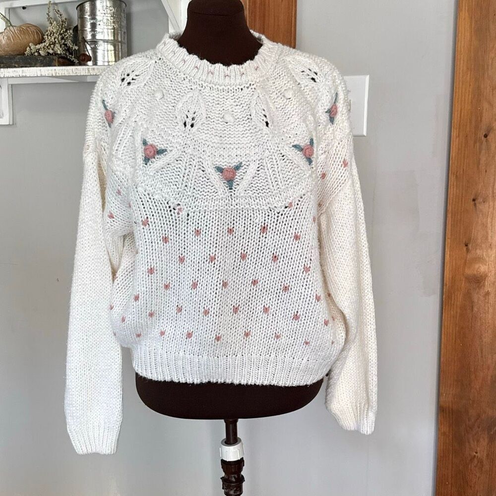 Vintage Maggie Lawrence knit sweater womens size medium 10/12 floral grandmacore